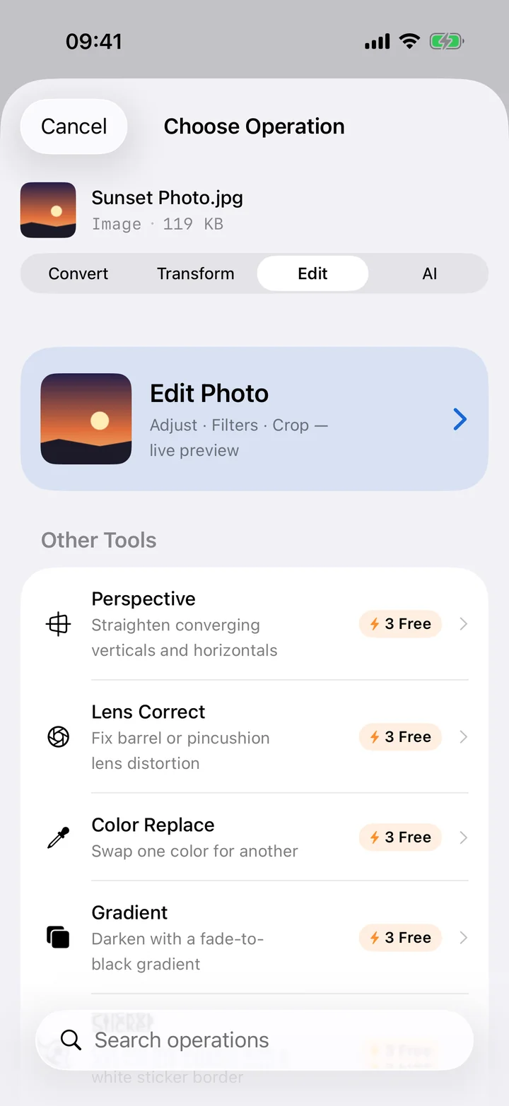 Filemorph editor removing the background from a photo on iPhone