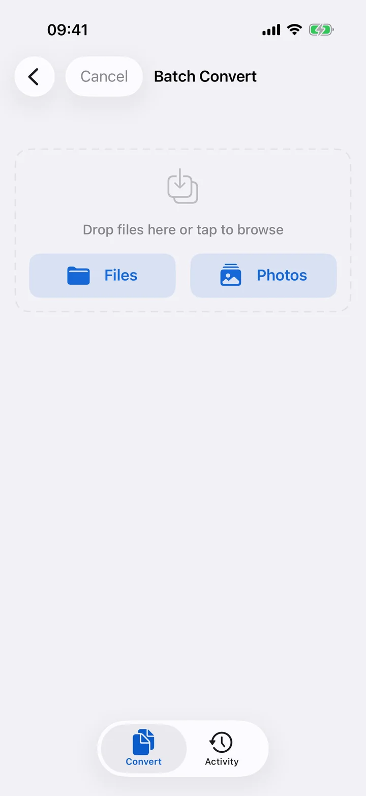 Filemorph batch-compressing several photos and videos on iPhone